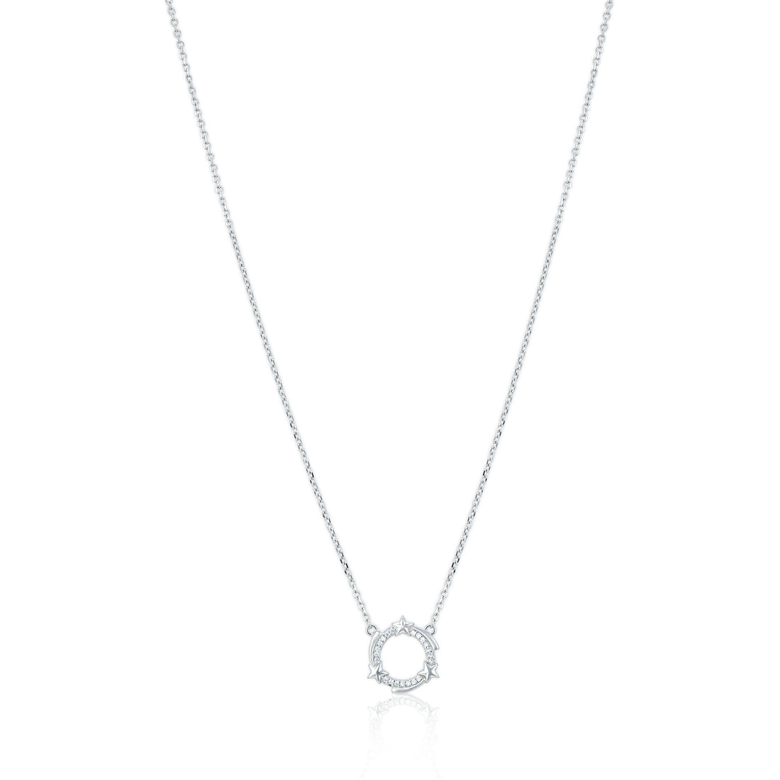Star Circle White Stone Pattern 925 Sterling Silver Chain Pendant for Women