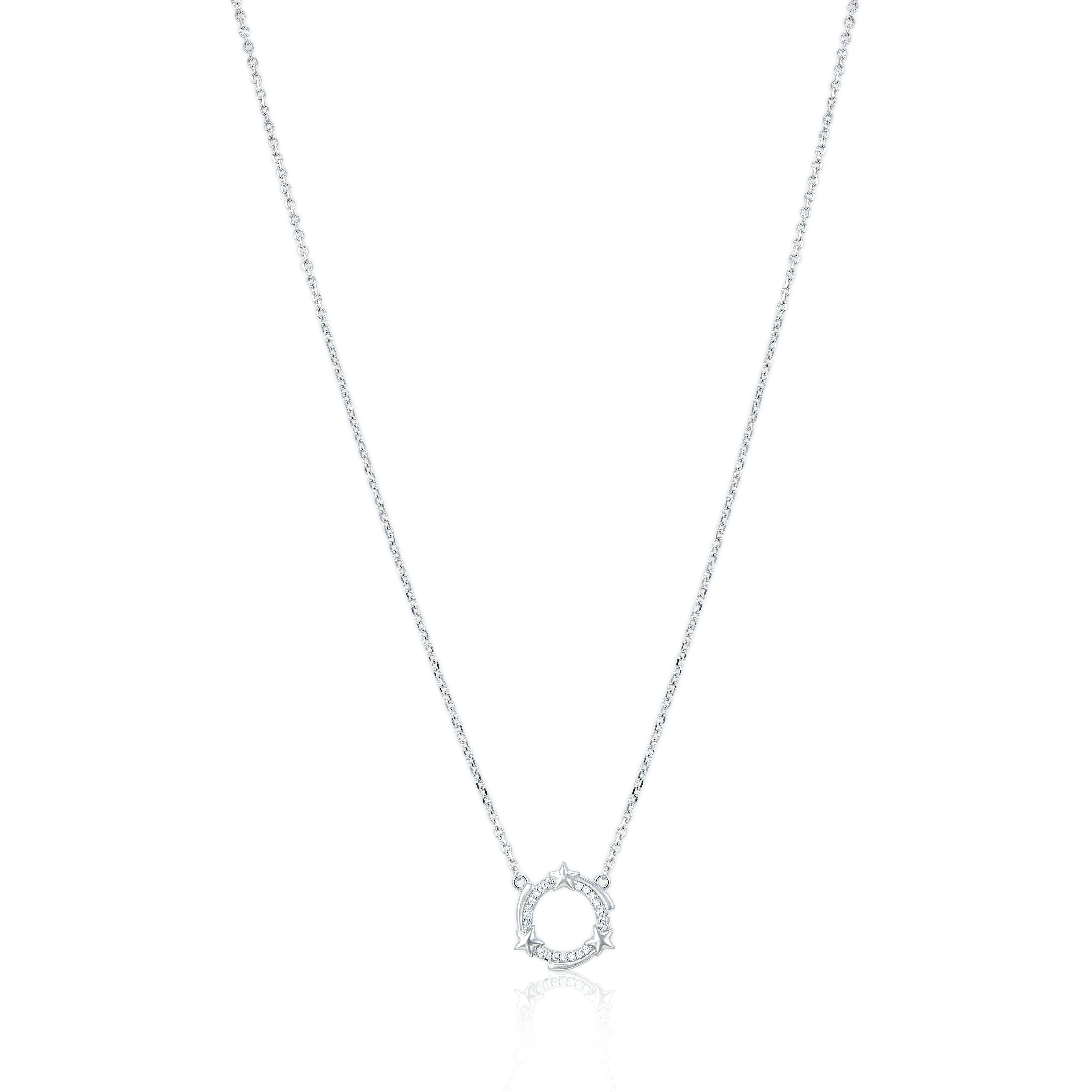 Star Circle White Stone Pattern 925 Sterling Silver Chain Pendant for Women