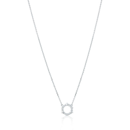 Star Circle White Stone Pattern 925 Sterling Silver Chain Pendant for Women