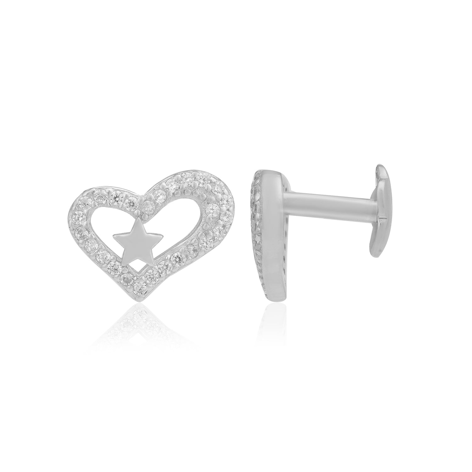 Star Infused 925 Rhodium Heart Stone Studs