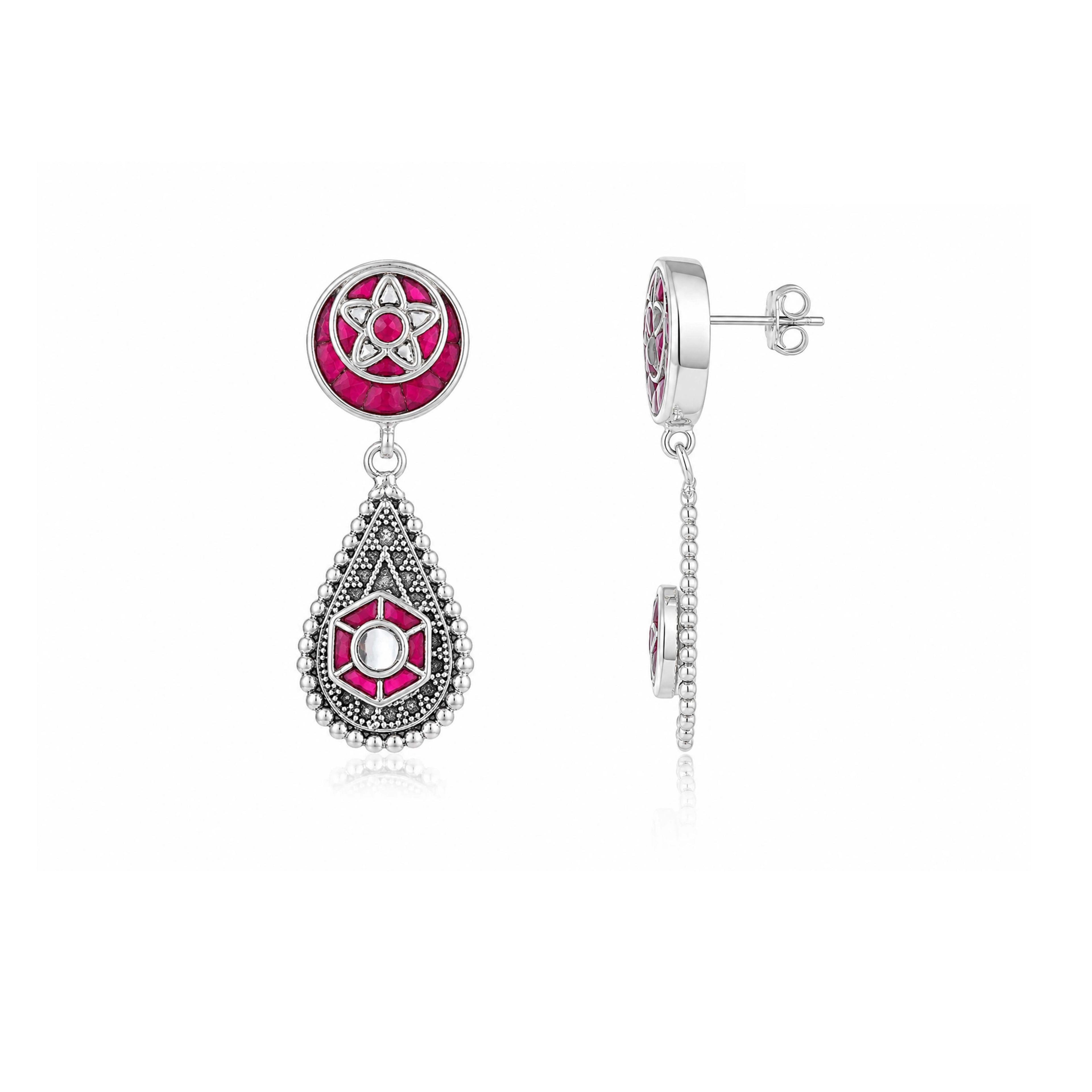 Star Pink Lotus Drop 925 Sterling Silver Earrings