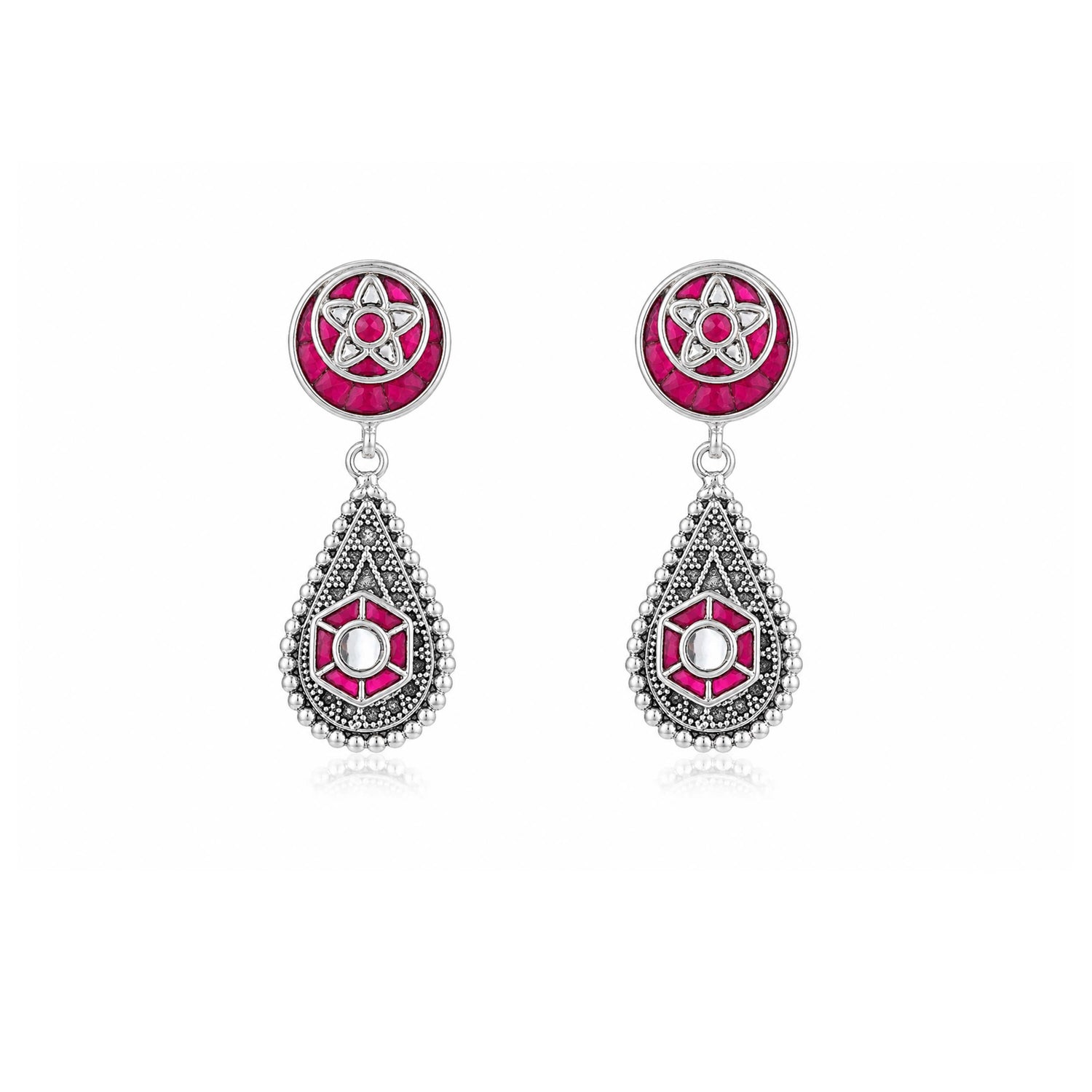 Star Pink Lotus Drop 925 Sterling Silver Earrings