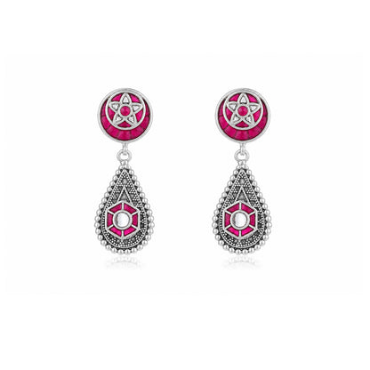 Star Pink Lotus Drop 925 Sterling Silver Earrings