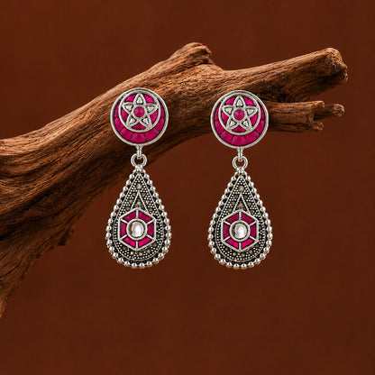 Star Pink Lotus Drop 925 Sterling Silver Earrings
