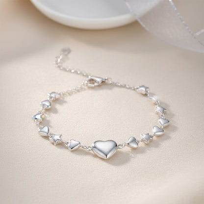 Star and Heart Charm Silver Bracelet