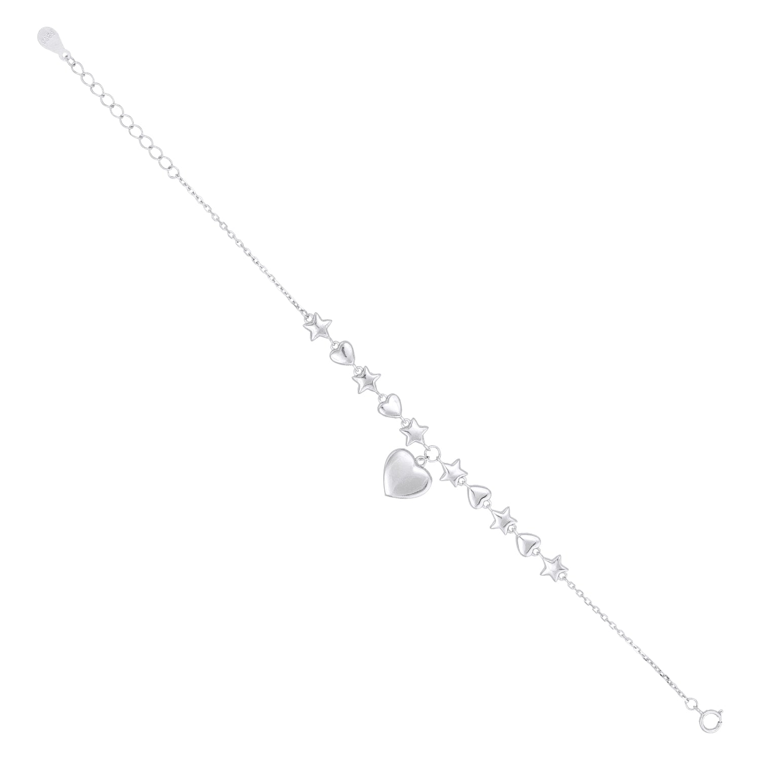 Star and Heart Charm Silver Bracelet
