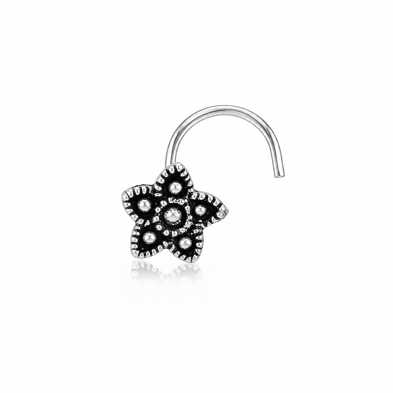 Starburst Textured Silver Corkscrew Nose Pin
