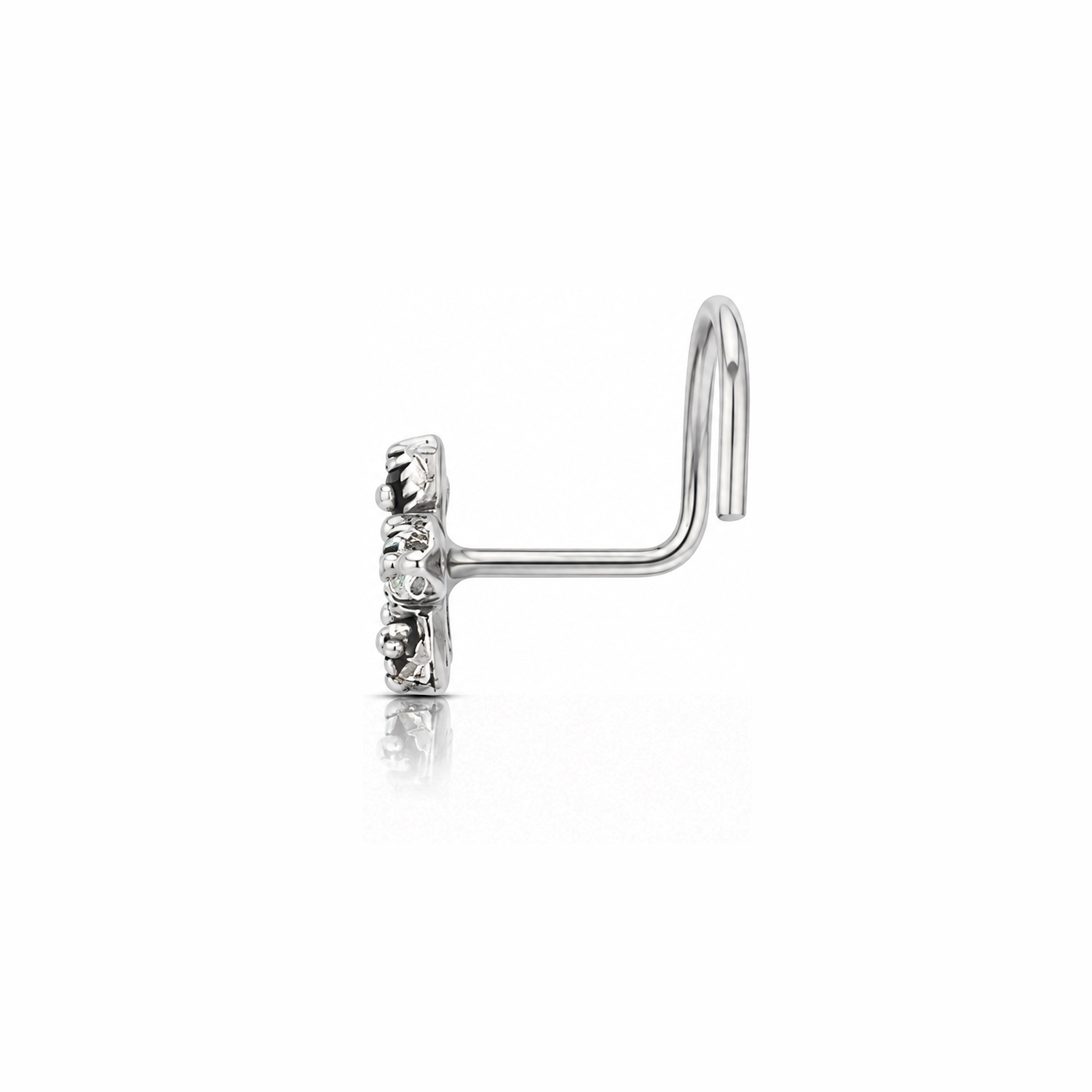 Starburst Textured Silver Corkscrew Nose Pin