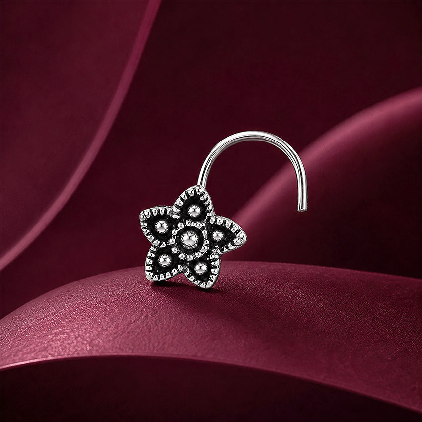 Starburst Textured Silver Corkscrew Nose Pin