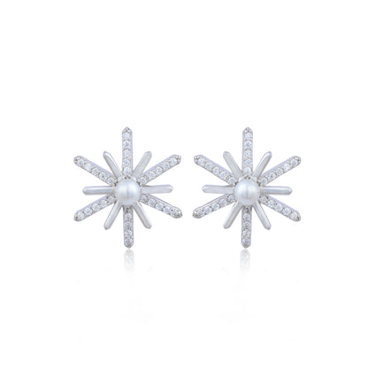 Starlight Splash Rhodium Plated Sparkle Earring 
