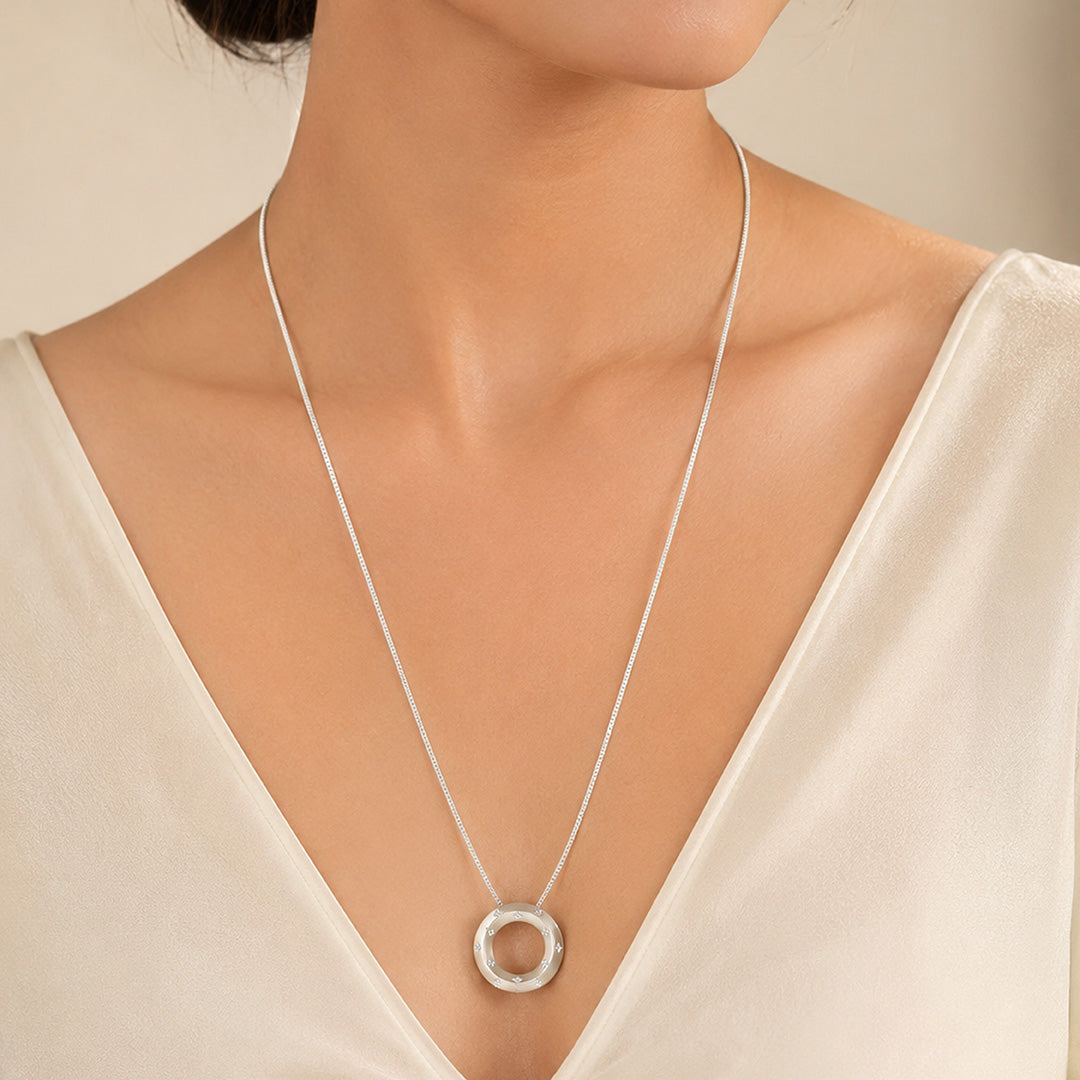 Starry Night Celestial Circle 925 Sterling Silver Chain Pendant