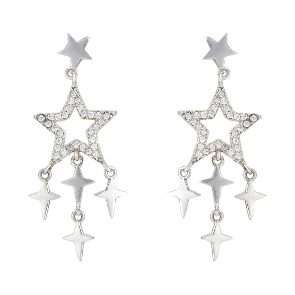 Starry Cascade 925 Rhodium Plated Earrings