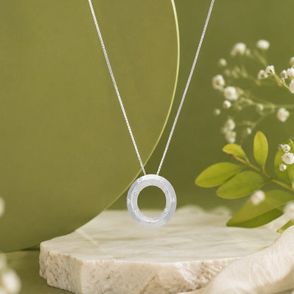 Starry Night Celestial Circle 925 Sterling Silver Chain Pendant