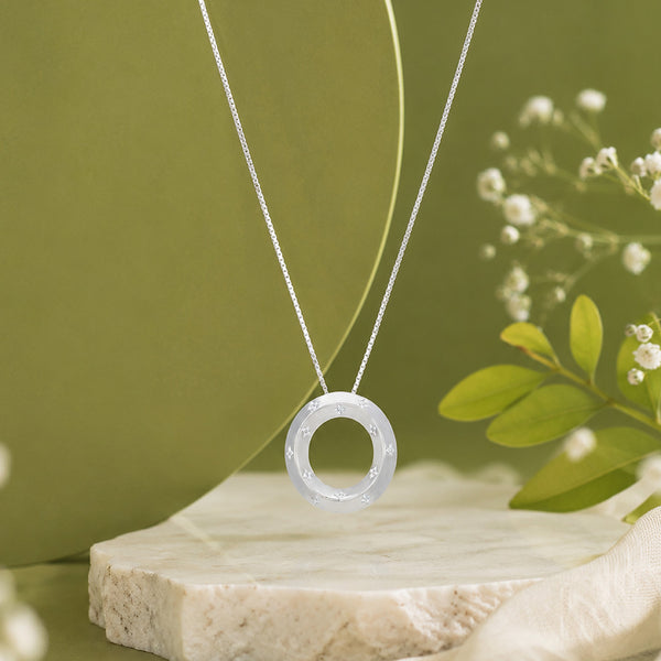 Starry Night Celestial Circle 925 Sterling Silver Chain Pendant