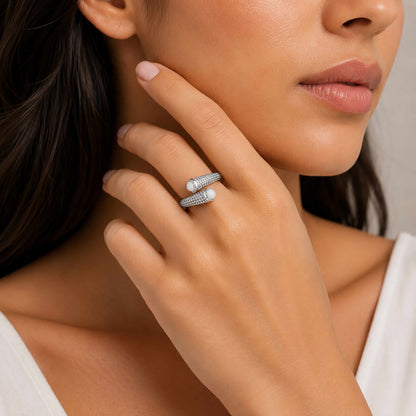 Statement Popcorn Mesh White Stone Add Sterling Silver Ring