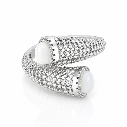 Statement Popcorn Mesh White Stone Add Sterling Silver Ring