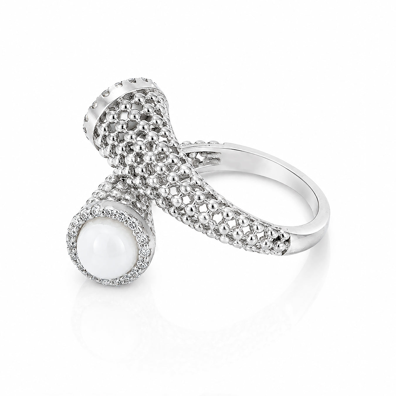 Statement Popcorn Mesh White Stone Add Sterling Silver Ring