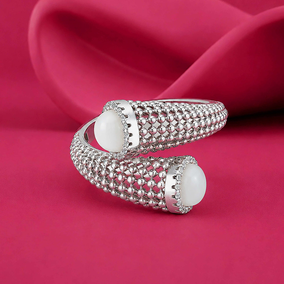 Statement Popcorn Mesh White Stone Add Sterling Silver Ring