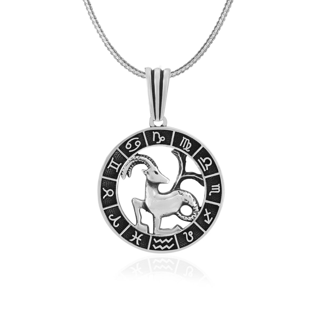 Steadfast Rhodium Plated Capricorn Zodiac Oxidised Pendant