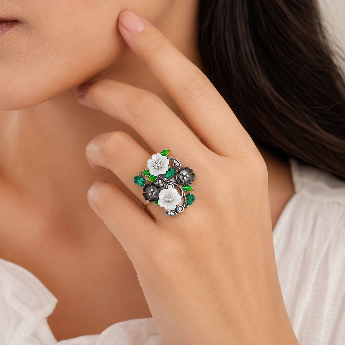 Sterling Silver MOP Botanica Blossom Statement Ring
