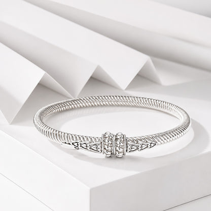 Sterling Silver Textured Cable Heart Bangle