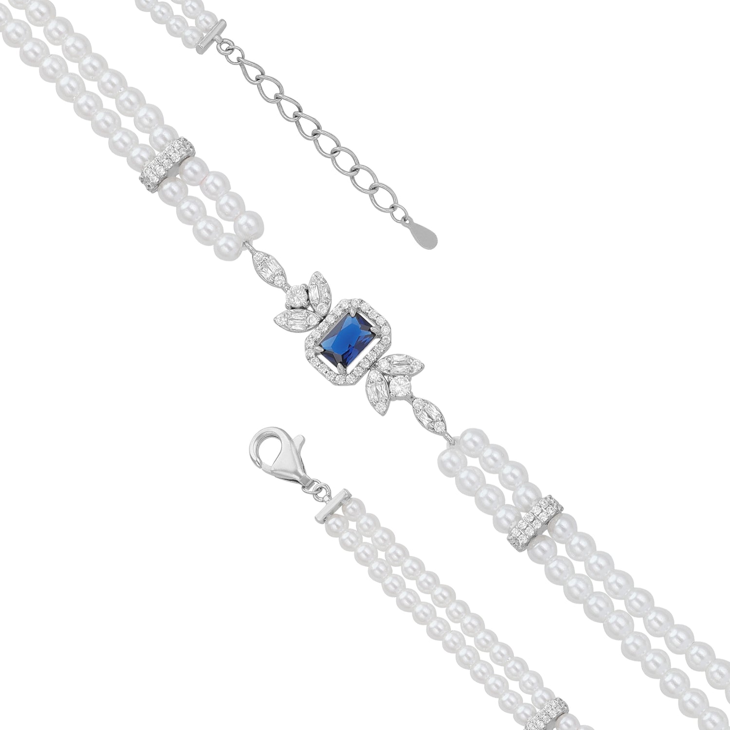 Sterling 925 Silver Blue Stone Elegant Pearl Bracelet For Women