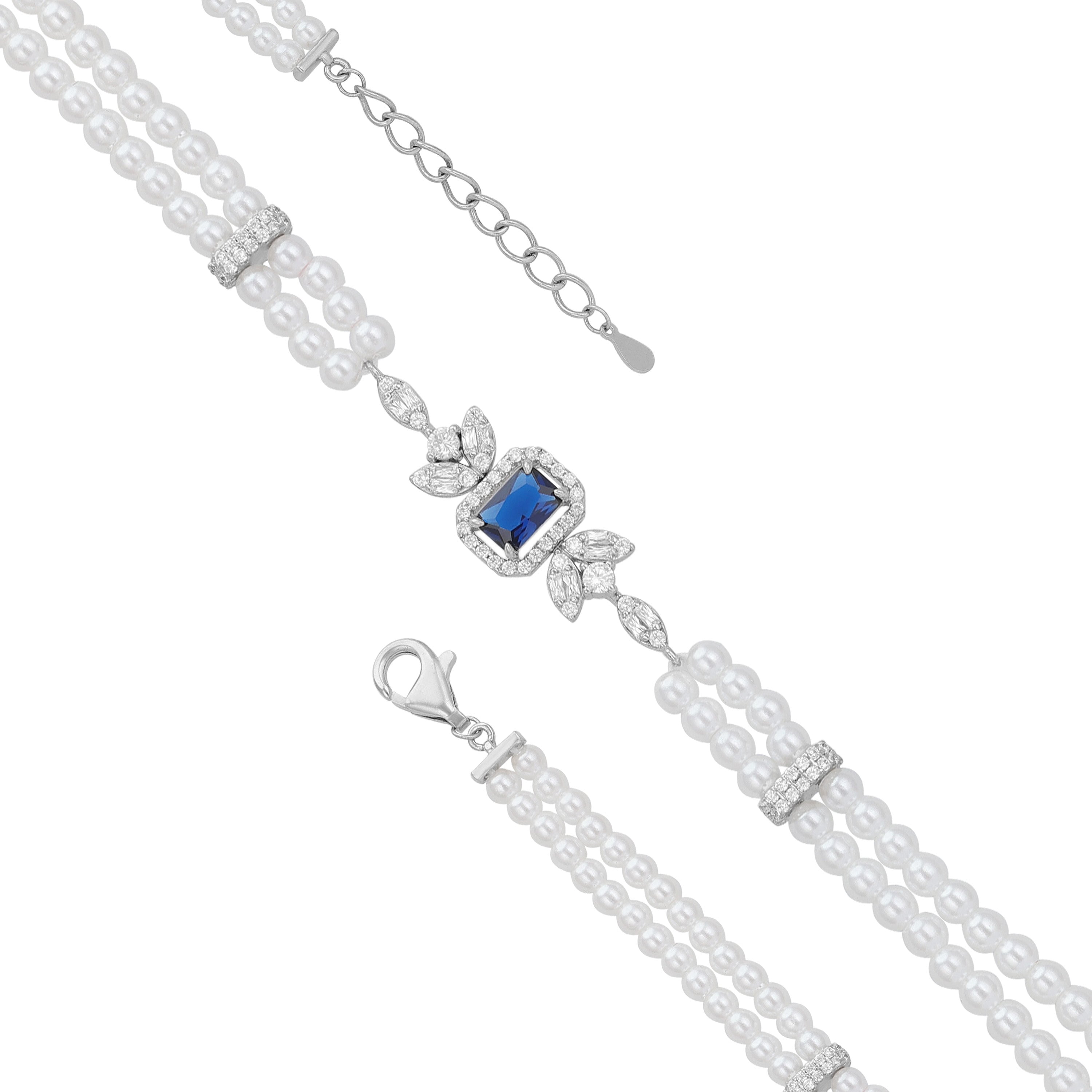 Sterling 925 Silver Blue Stone Elegant Pearl Bracelet For Women