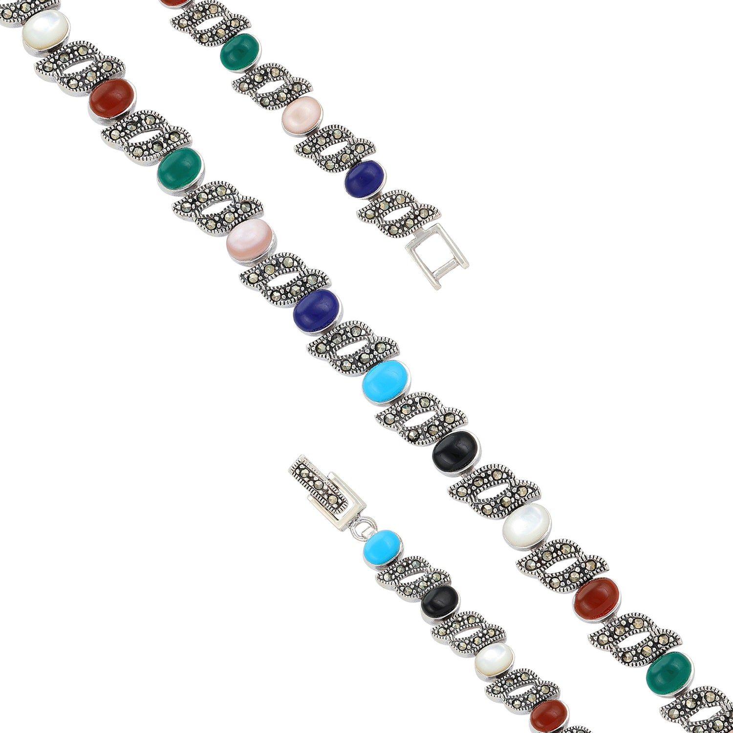  Sterling 925 Silver Color Pop Leafy Marquise Bracelet For Women