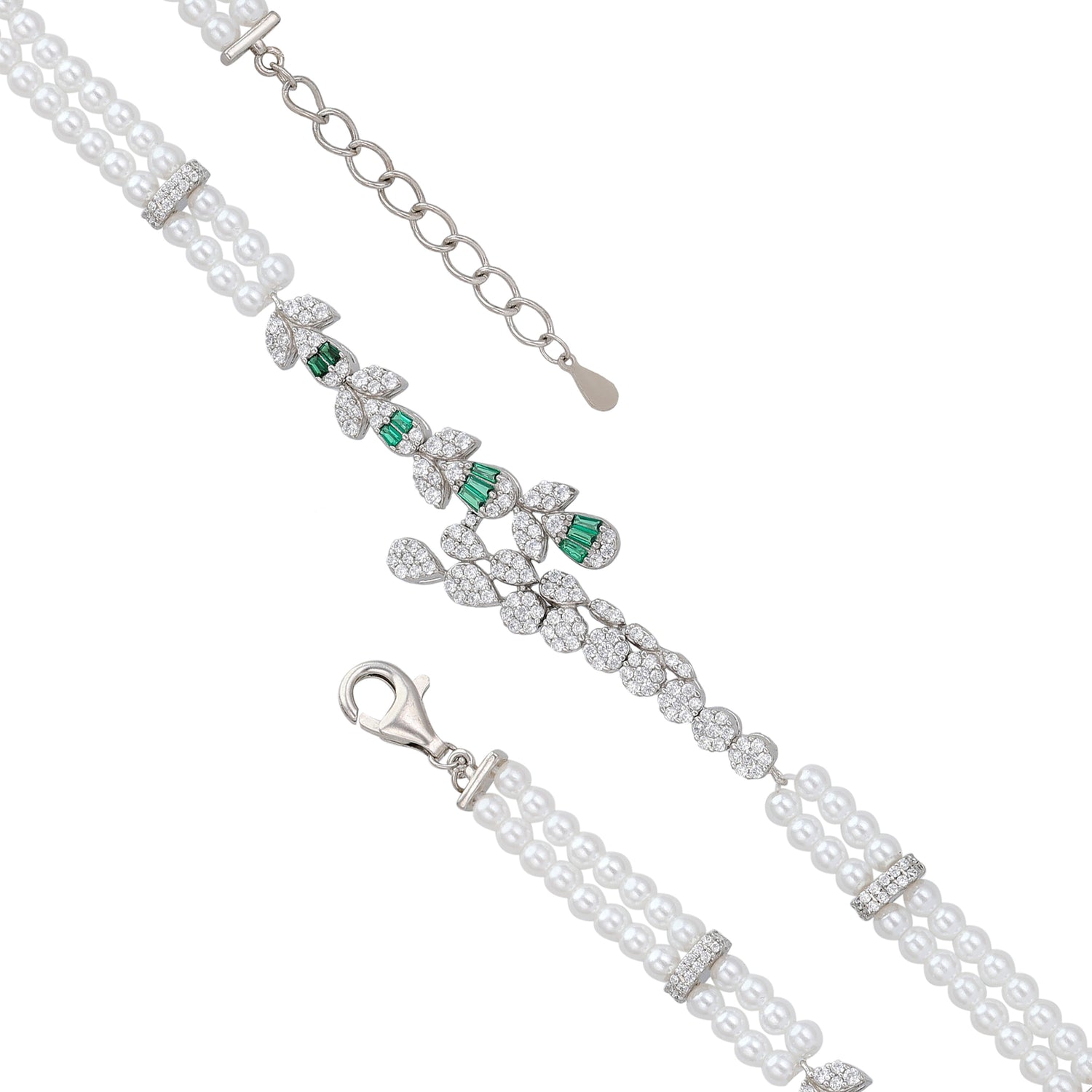 Sterling 925 Silver Emerald Bloom Floral Pearl Bracelet For Women