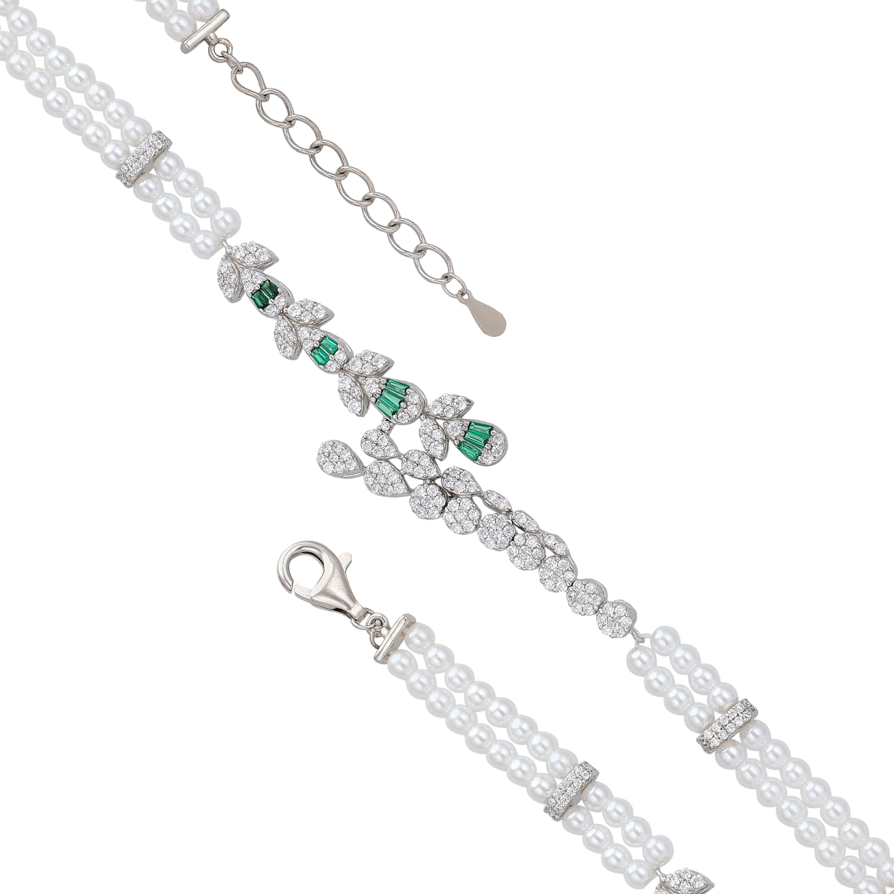 Sterling 925 Silver Emerald Bloom Floral Pearl Bracelet For Women