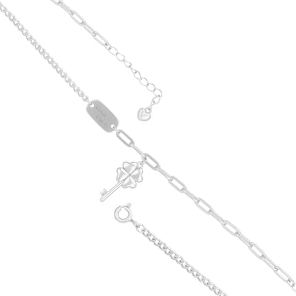 Sterling 925 Silver Good Luck Charm Key Chain Bracelet For Women