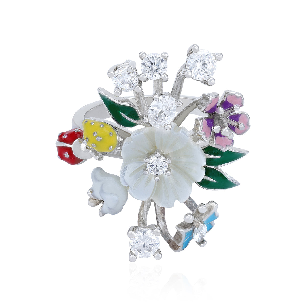 Sterling Silver Mother of Pearl Garden Bouquet Ring