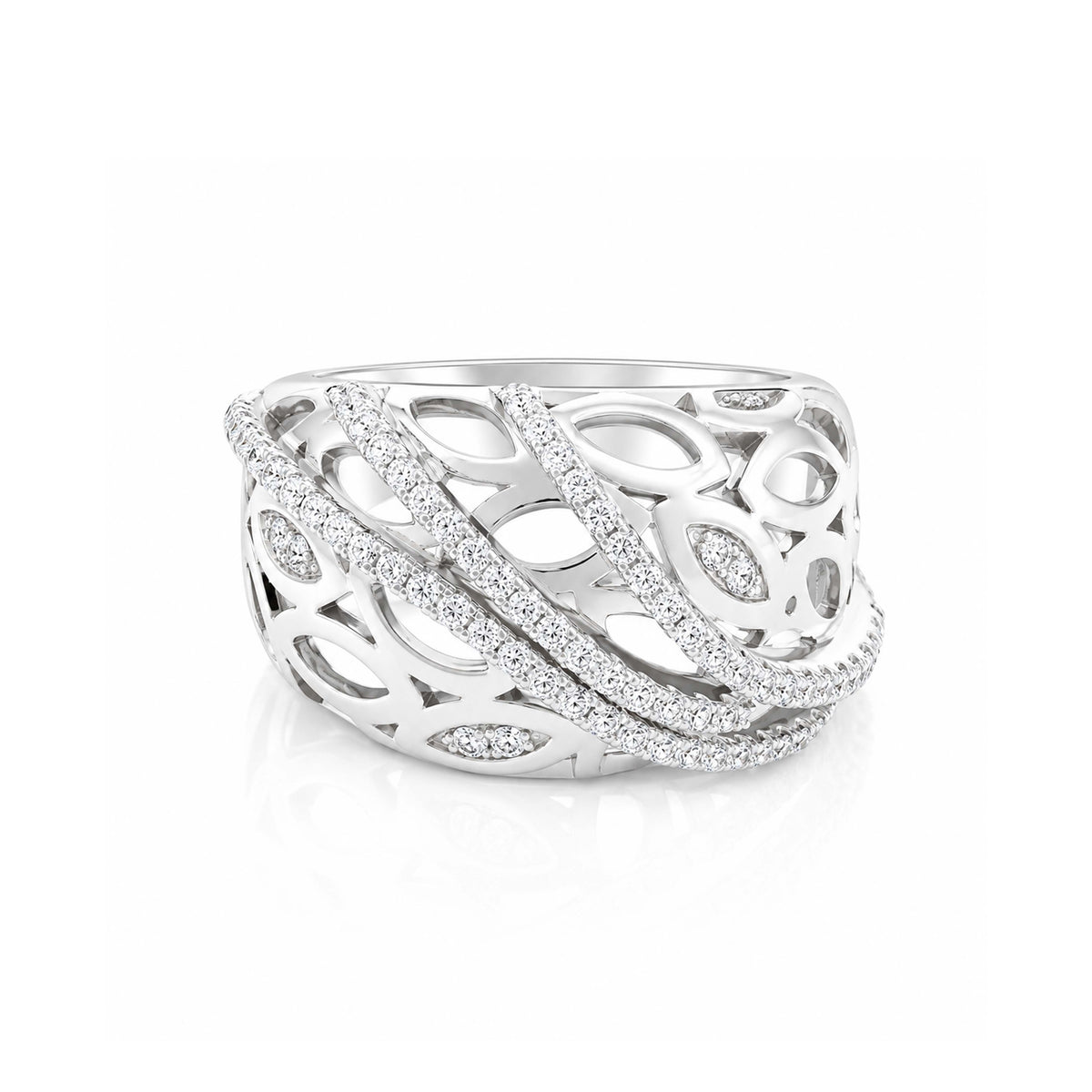 Sterling Silver Openwork Cutout Multi Layer Band Ring