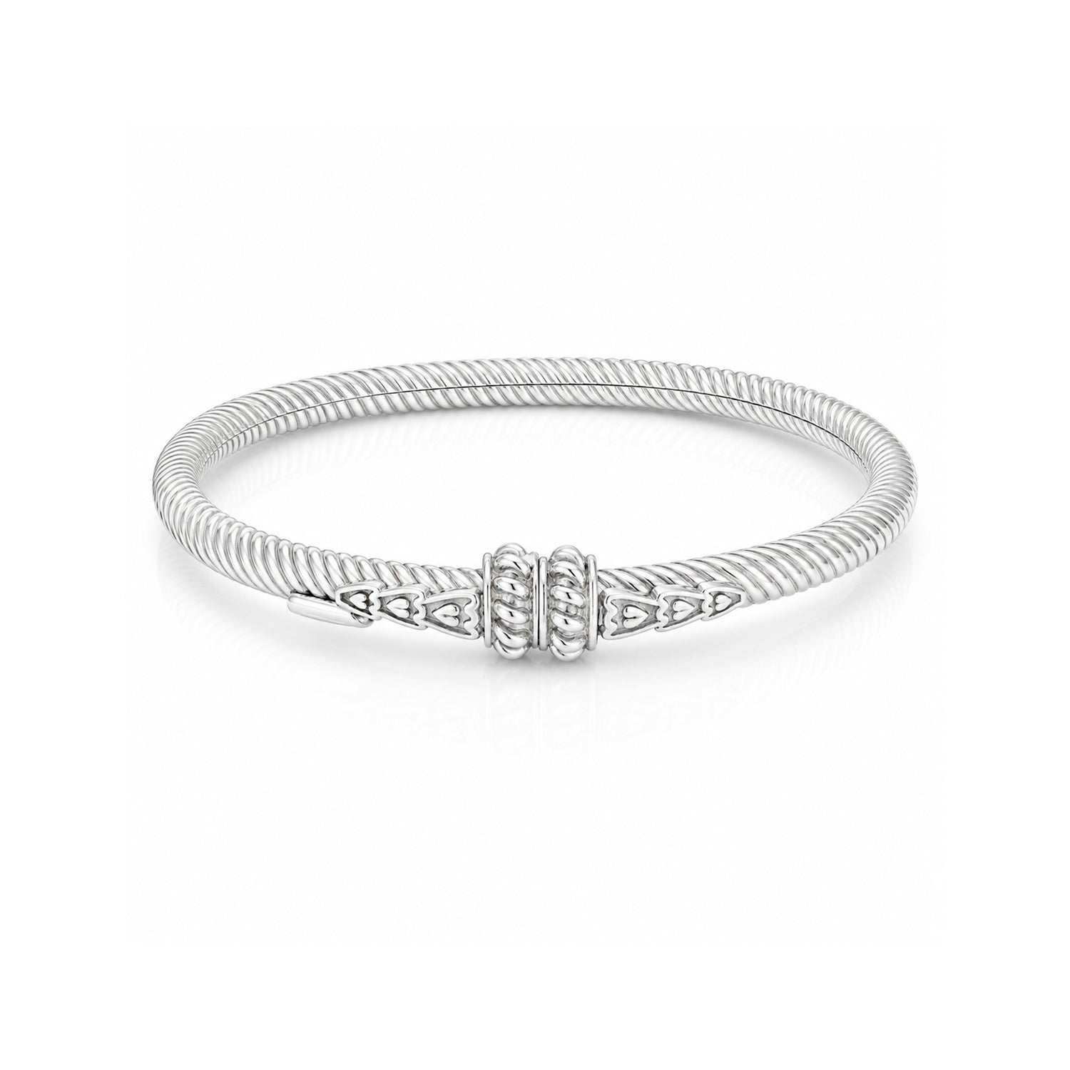 Sterling Silver Textured Cable Heart Bangle