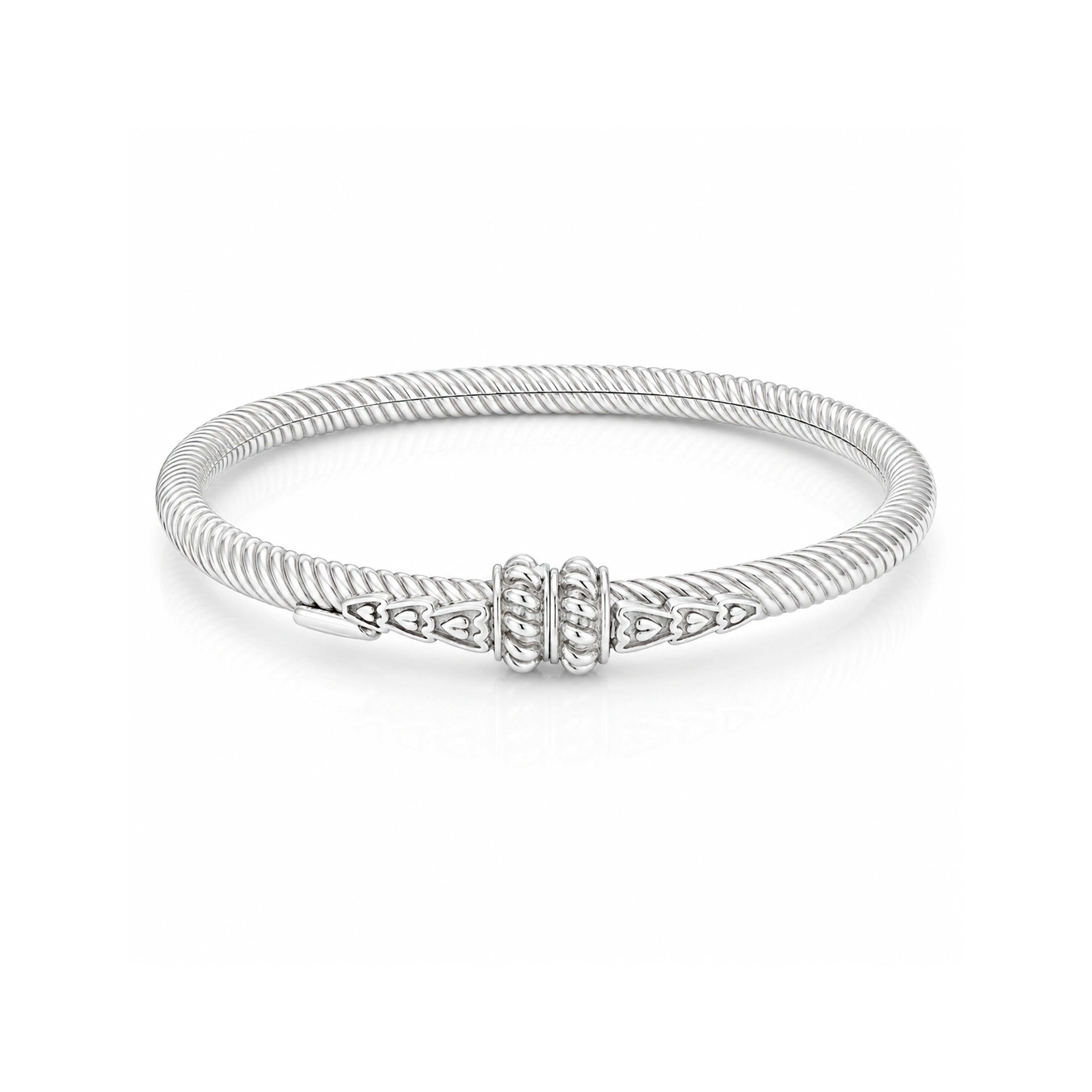 Sterling Silver Textured Cable Heart Bangle