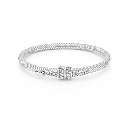 Sterling Silver Textured Cable Heart Bangle
