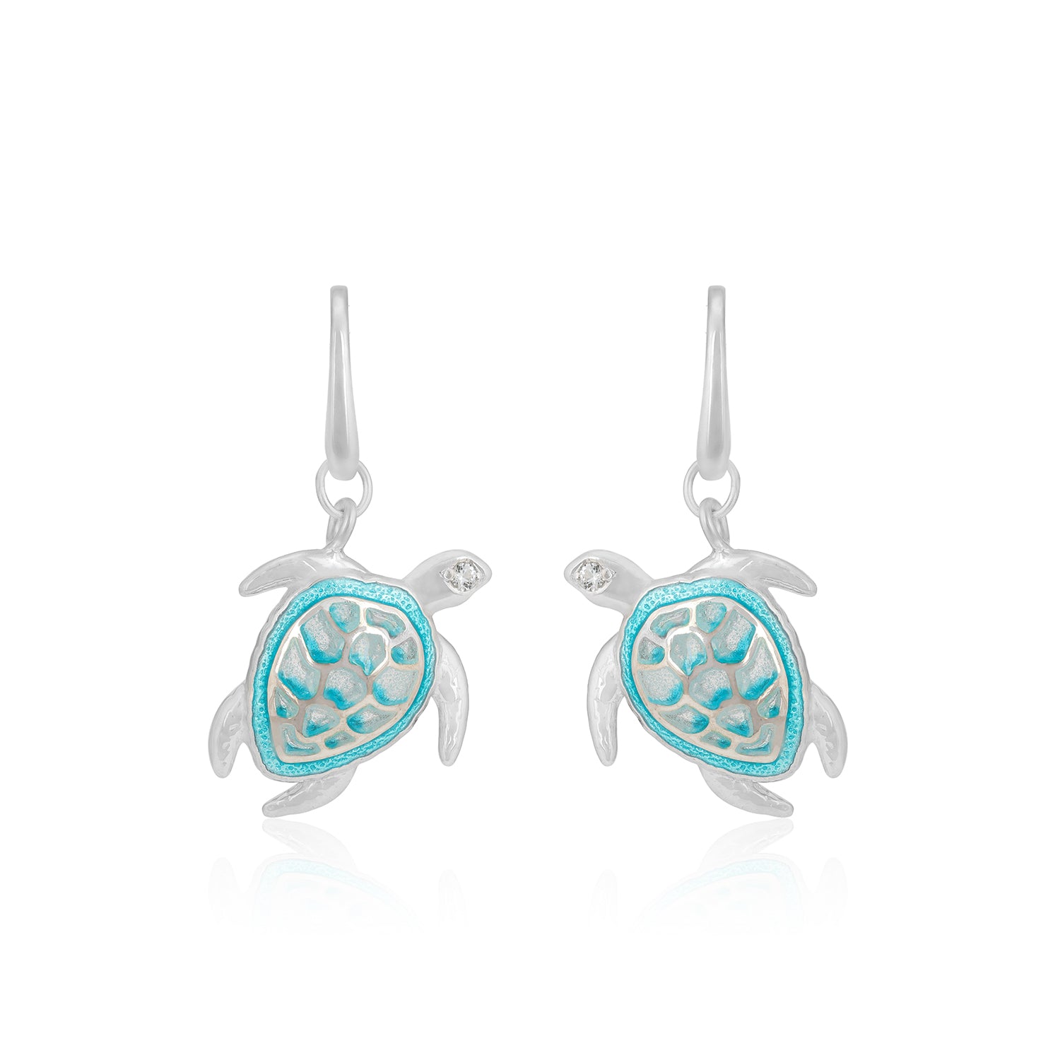 Sterling Silver 925 Aqua Shell Turtle Rhodium Plate Earrings 