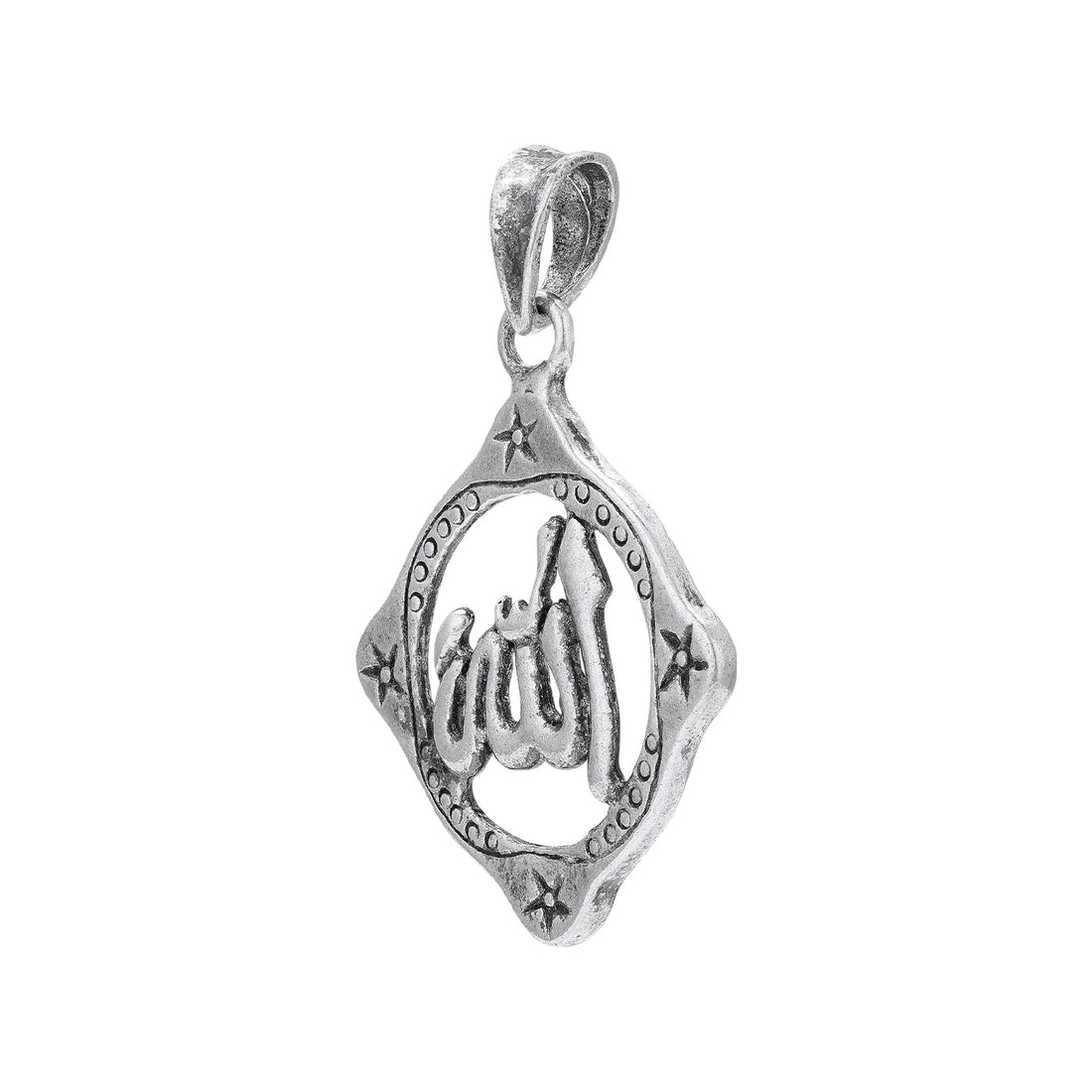 925 Sterling Silver Antique Allah Inscription Star Accents Pendant for Women