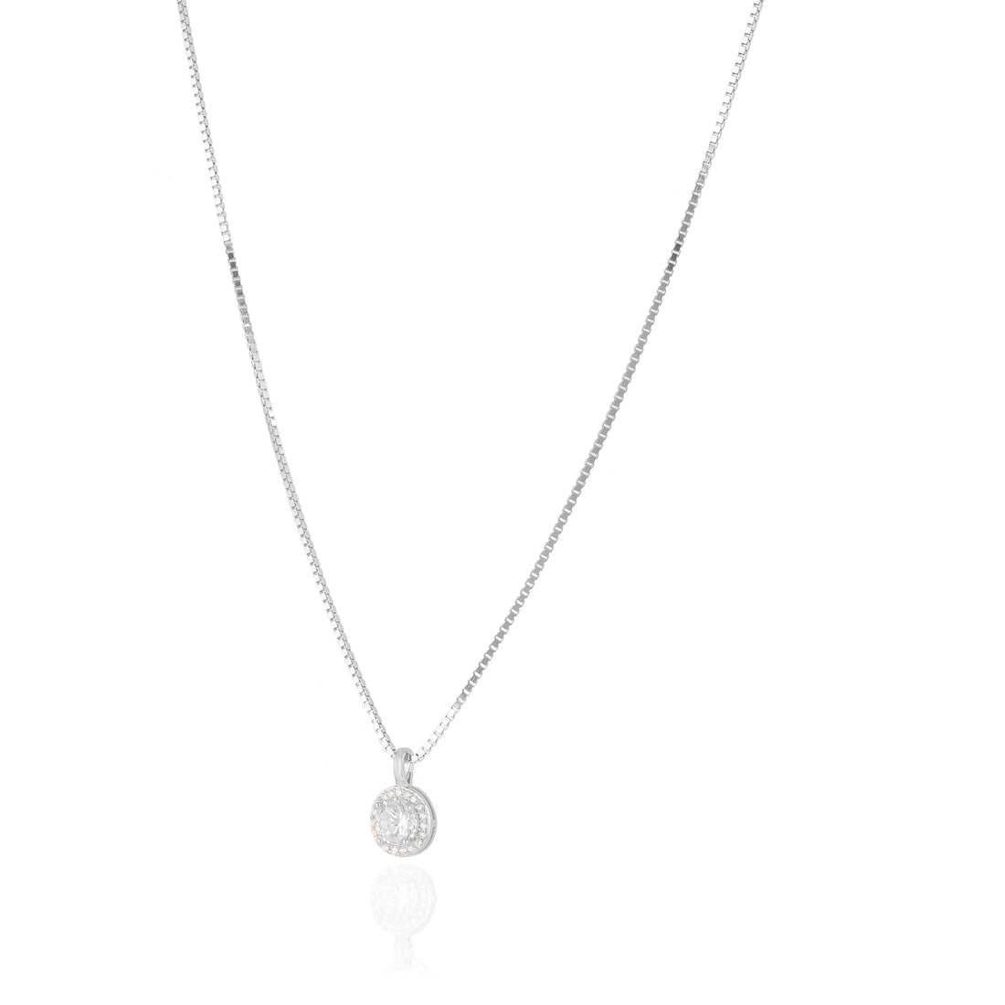 925 Sterling Silver April Month Circle Diamond Birthstone Chain Pendant For Women