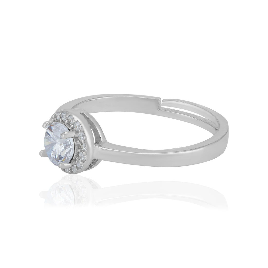 Sterling Silver April Month Circle Diamond Birthstone Ring For Women