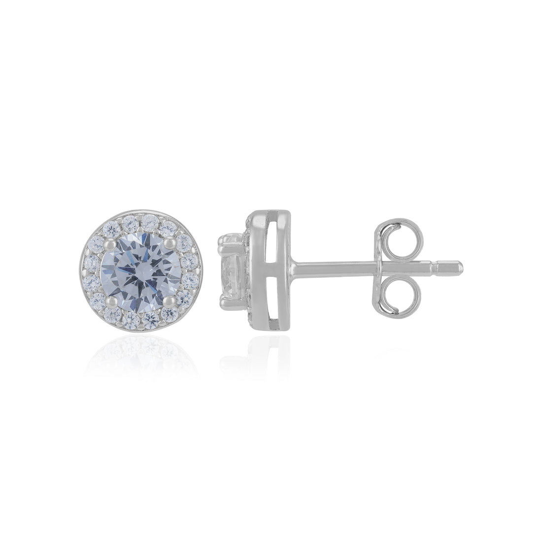 Sterling Silver April Month Circle Diamond Birthstone Stud For Women