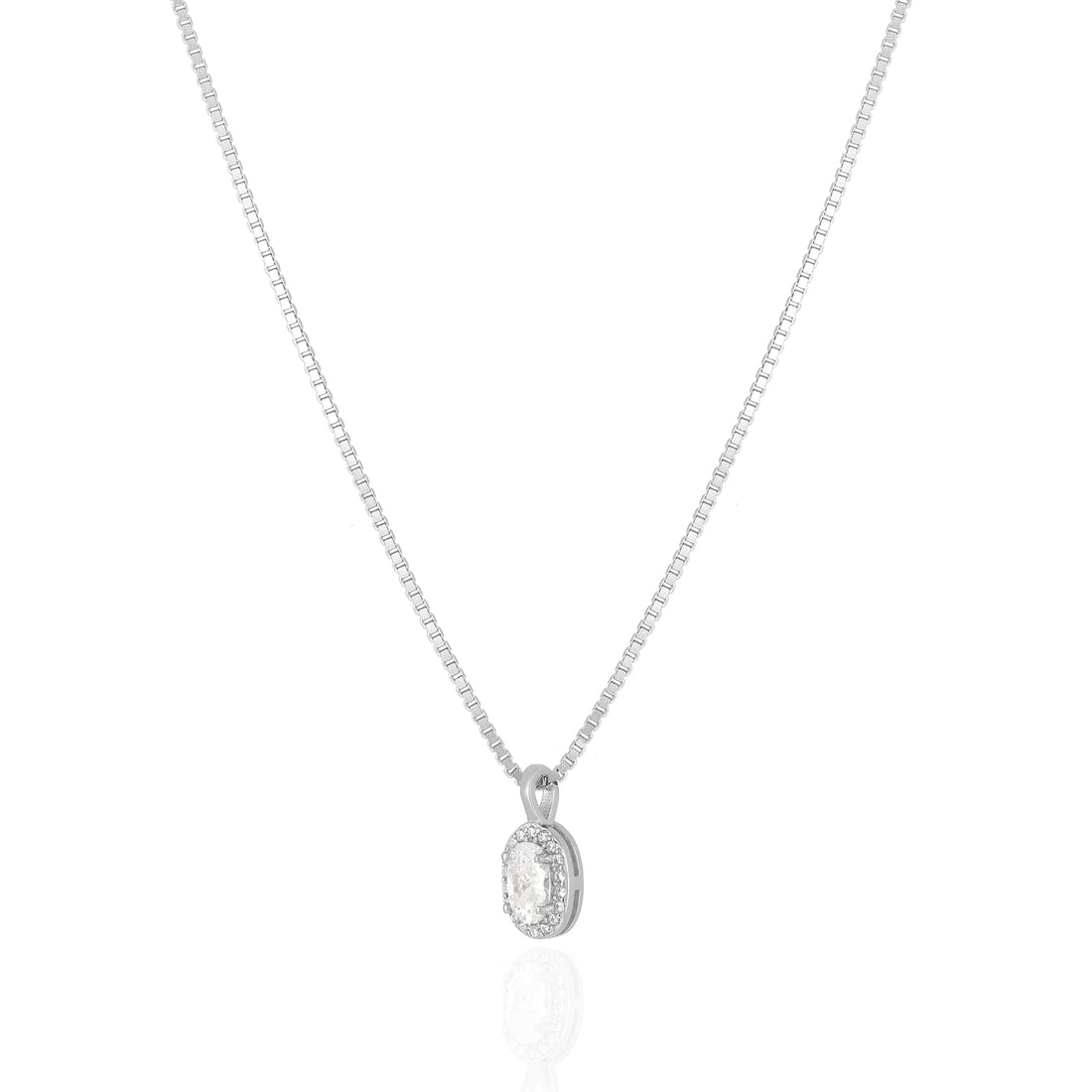 925 Sterling Silver April Month Oval Diamond Birthstone Chain Pendant For Women