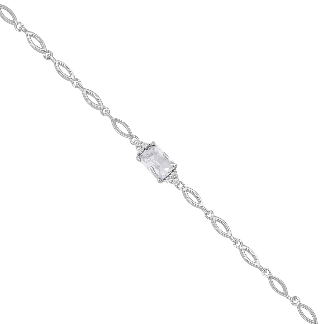925 Sterling Silver April Month Sqaure Diamond Birthstone Bracelet For Women