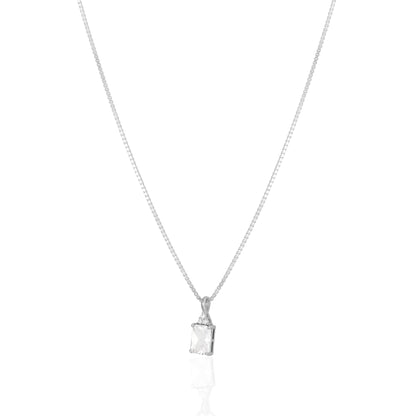 925 Sterling Silver April Month Sqaure Diamond Birthstone Chain Pendant For Women