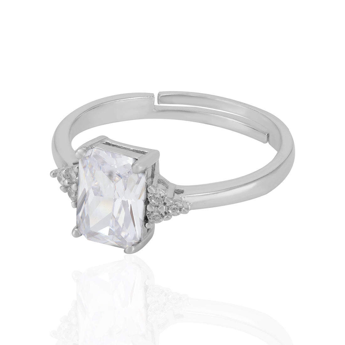 925 Sterling Silver April Month Sqaure Diamond Birthstone Ring For Women