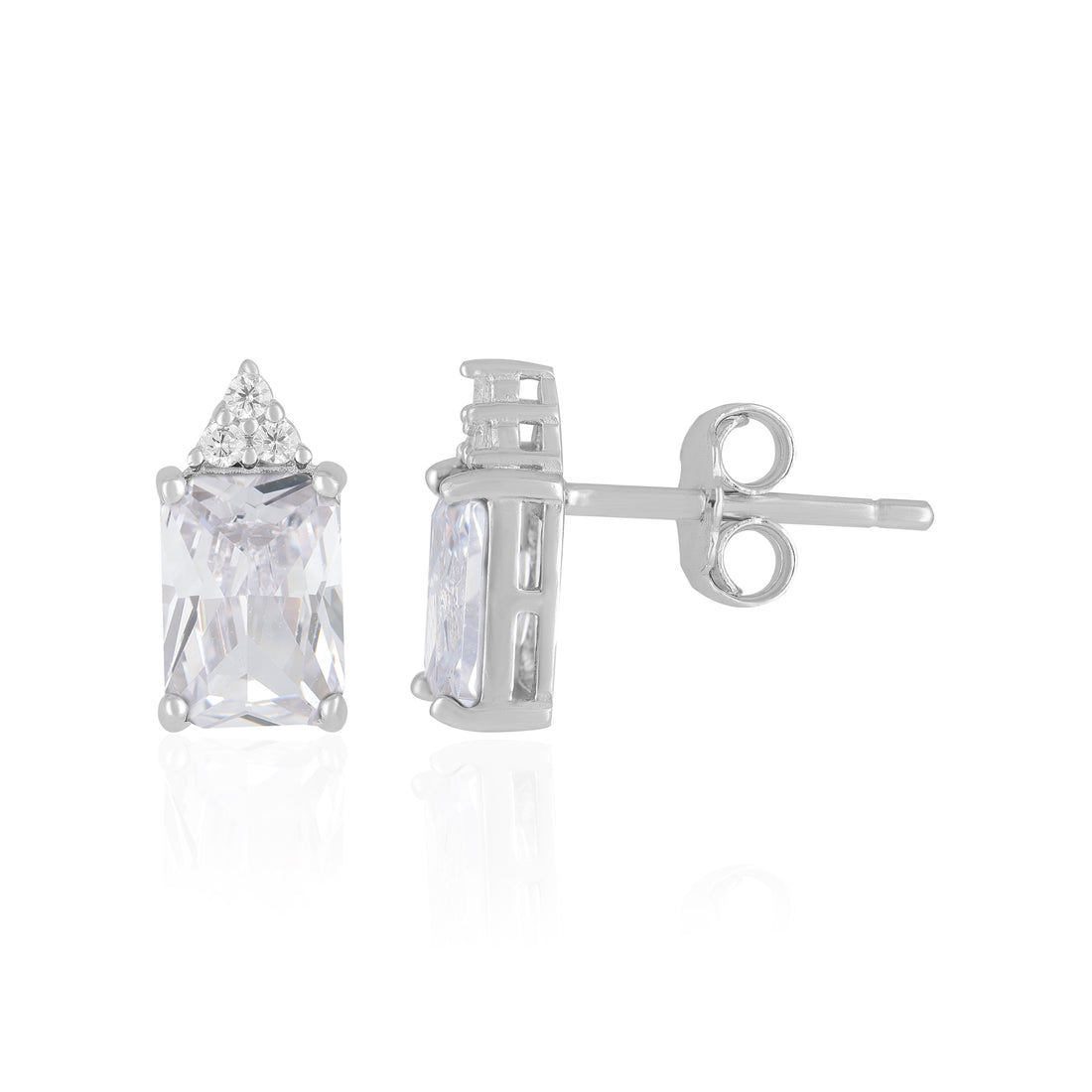 925 Sterling Silver April Month Sqaure Diamond Birthstone Stud For Women