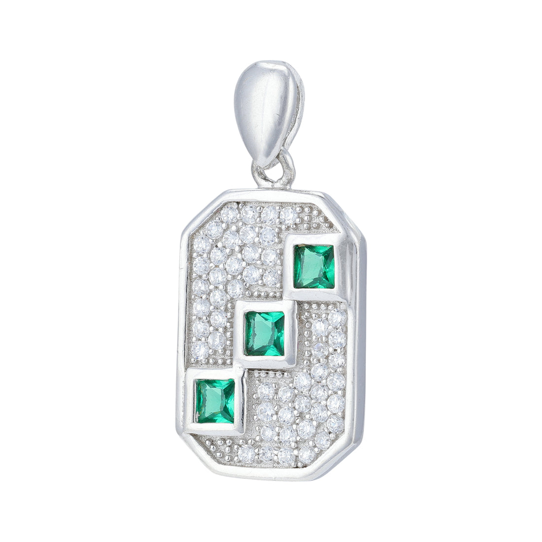 925 Sterling Silver Art Deco Emerald Grid Geometric Frame Pendant for Women