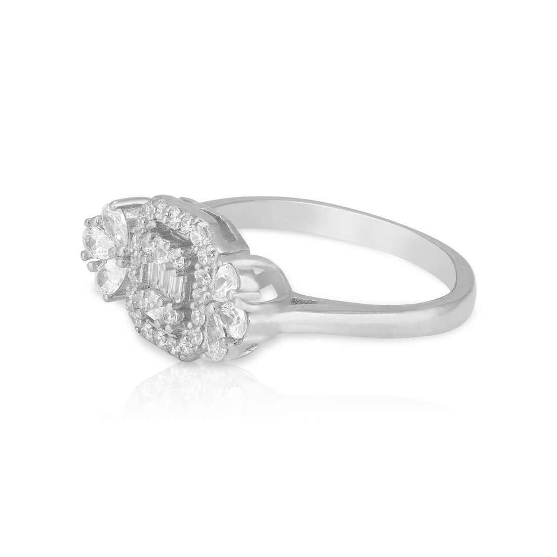 925 Sterling Silver Art Deco Inspired Emerald Pear Cut Baguette Ring for Women