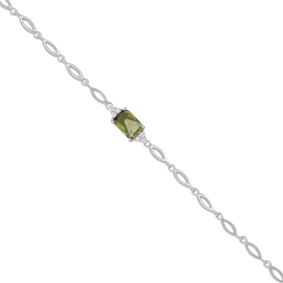 925 Sterling Silver August Month Square Peridot Birthstone Bracelet For Women