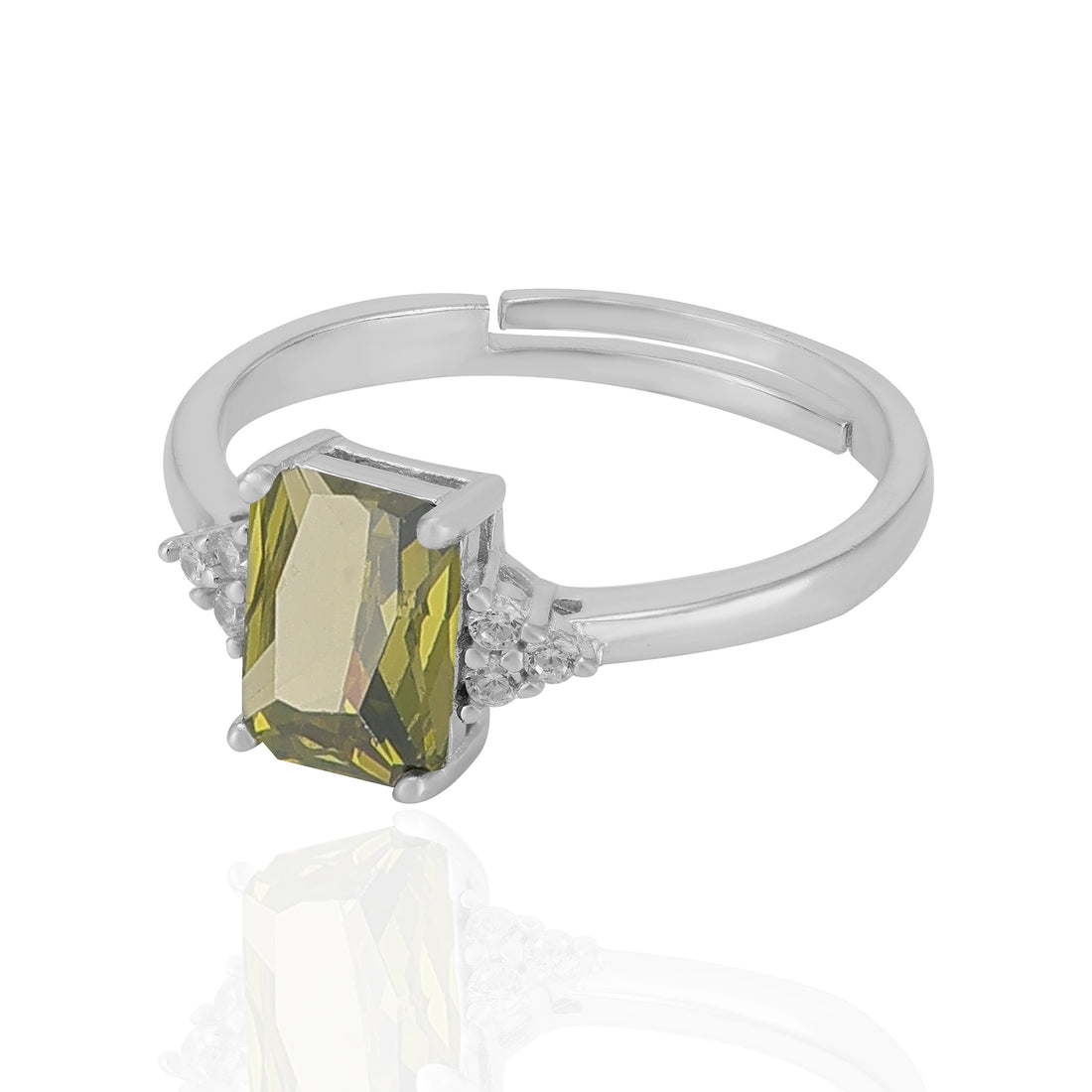 925 Sterling Silver August Month Square Peridot Birthstone Ring For Women
